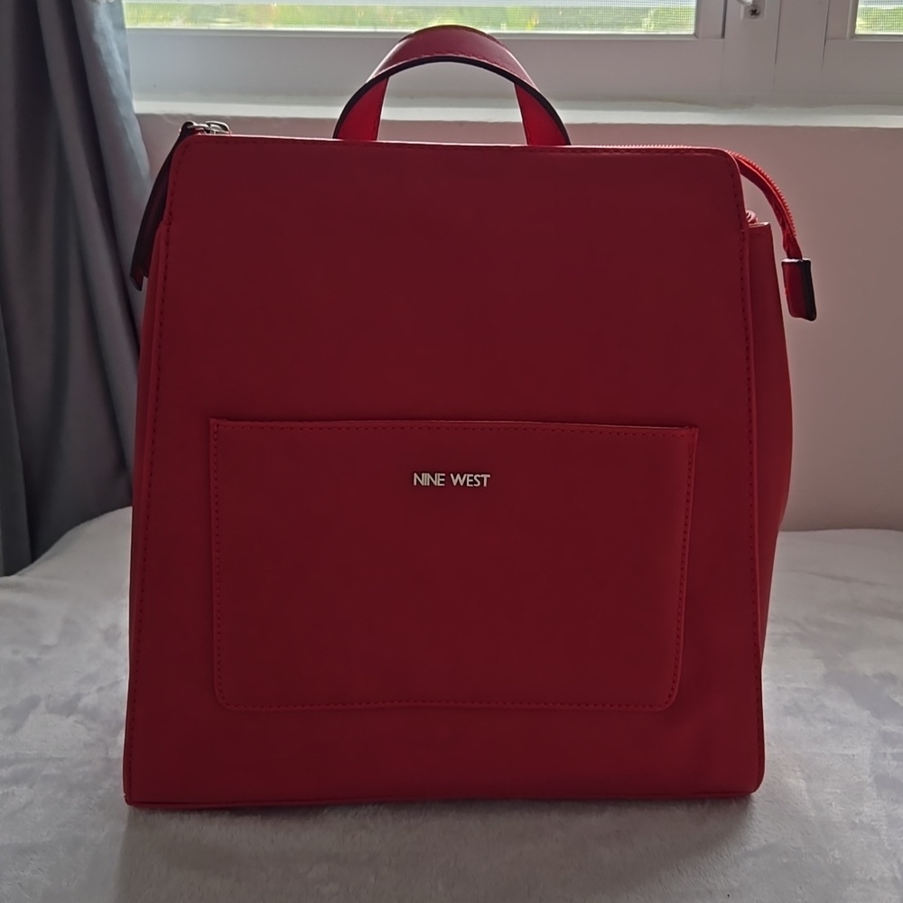 Nine West Malina Red Backpack Tote with Front Pouch Pocket.